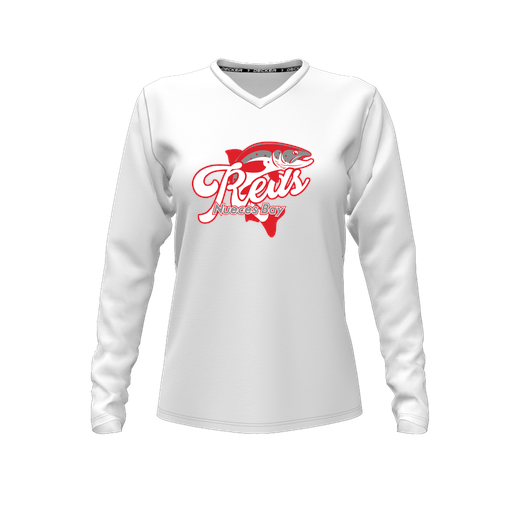 [CUS-DFW-TEES-CMF-VNK-LSL-WHT-FYXS-LOGO1] Decker Comfort T-Shirt (Female Youth XS, White, V Neck, Logo 1, Long Sleeve)