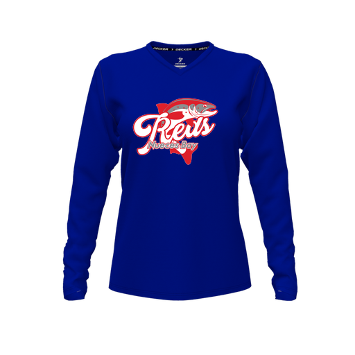 [FTLVCFRY-FYXS-LOGO1] Decker Comfort T-Shirt (Female Youth XS, Royal, V Neck, Logo 1, Long Sleeve)