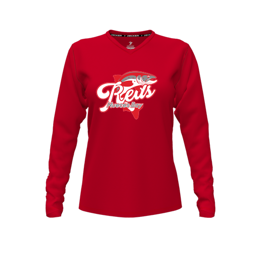 [CUS-DFW-TEES-CMF-VNK-LSL-RED-FYXS-LOGO1] Comfort T-Shirt (Female Youth XS, Red, V Neck, Logo 1, Long Sleeve)