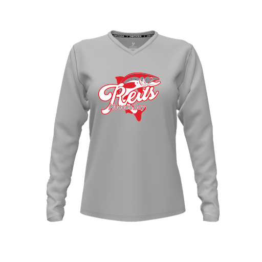[FTLVCFGY-FYXS-LOGO1] Decker Comfort T-Shirt (Female Youth XS, Gray, V Neck, Logo 1, Long Sleeve)