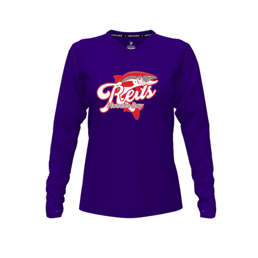 [FTLVCFPP-FYXS-LOGO1] Decker Comfort T-Shirt (Female Youth XS, Purple, V Neck, Logo 1, Long Sleeve)
