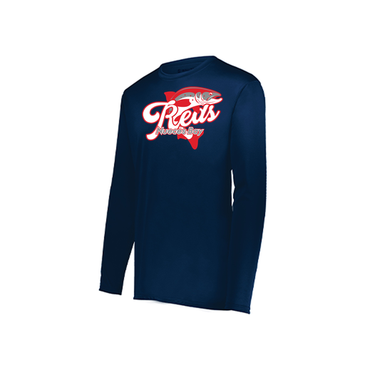 [222823.065.S-LOGO1] Youth LS Smooth Sport Shirt (Youth S, Navy, Logo 1)
